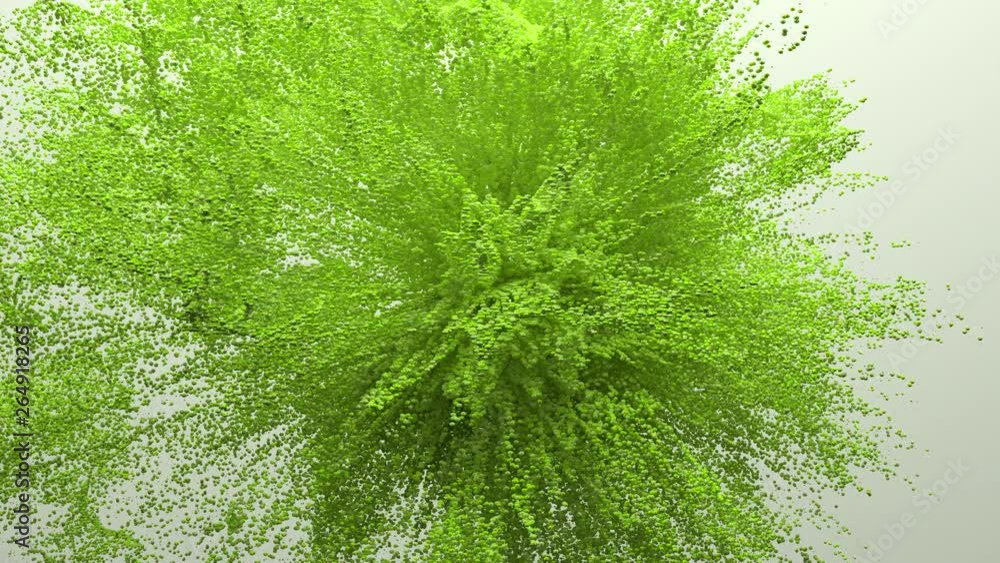 Abstract green dust powder explosion in slow motion. 4k render animation. Abstract green dust powder explosion in slow motion. 4k render animation.