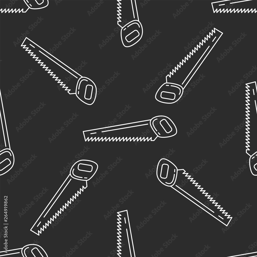 Saw isolated seamless pattern on dark gray almost black background. llustration on the theme of apartment renovation and tools for repair. Saw isolated seamless pattern on dark gray almost black background. llustration on the theme of apartment renovation and tools for repair.