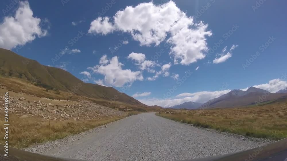 Drive POV view of Hakatere Conservation Park, New Zealand Drive POV view of Hakatere Conservation Park, New Zealand