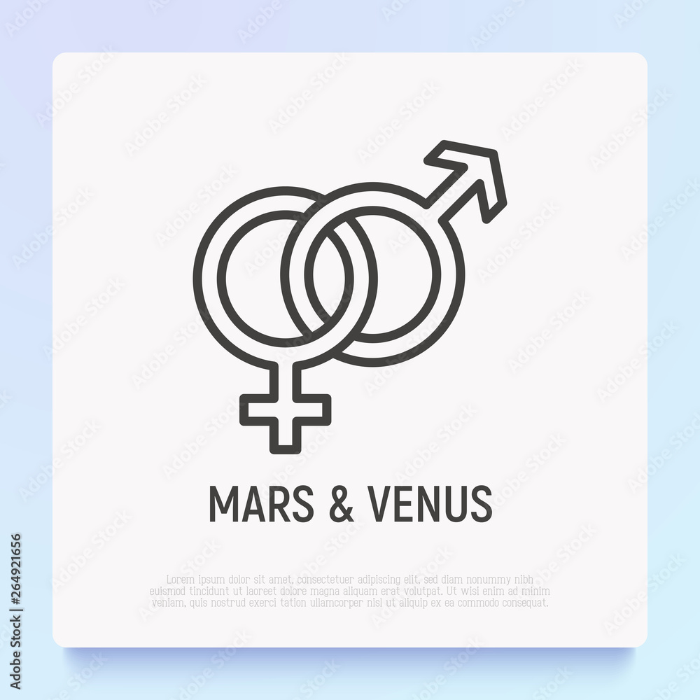 Mars and venus signs are connected. Thin line icon. Modern vector illustration. Mars and venus signs are connected. Thin line icon. Modern vector illustration.
