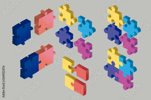 Isometric Puzzle Pieces Floating