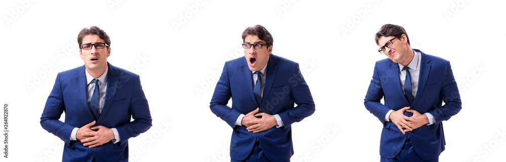 Young sick and unhappy businessman isolated on white background Young sick and unhappy businessman isolated on white background