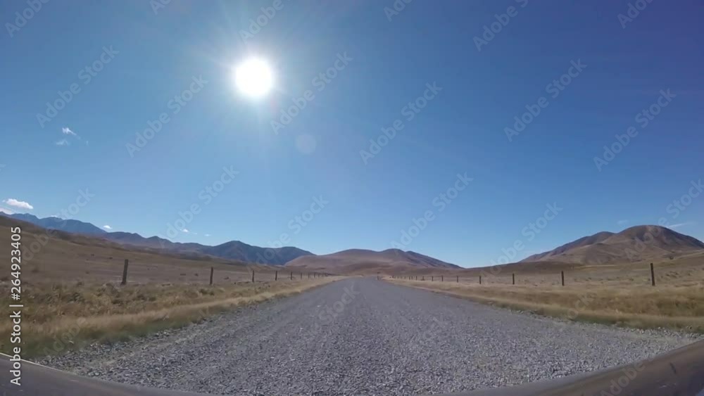 Drive POV view of Hakatere Conservation Park, New Zealand Drive POV view of Hakatere Conservation Park, New Zealand