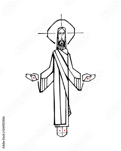 Jesus Christ with open arms and hands