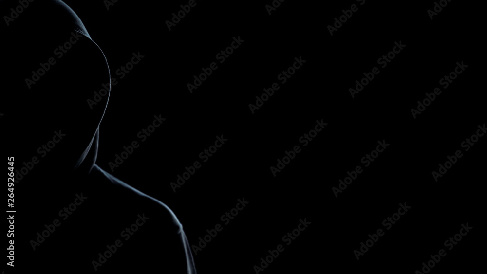 Silhouette of hooded man on black background, template for crime statistic  Stock Photo | Adobe Stock