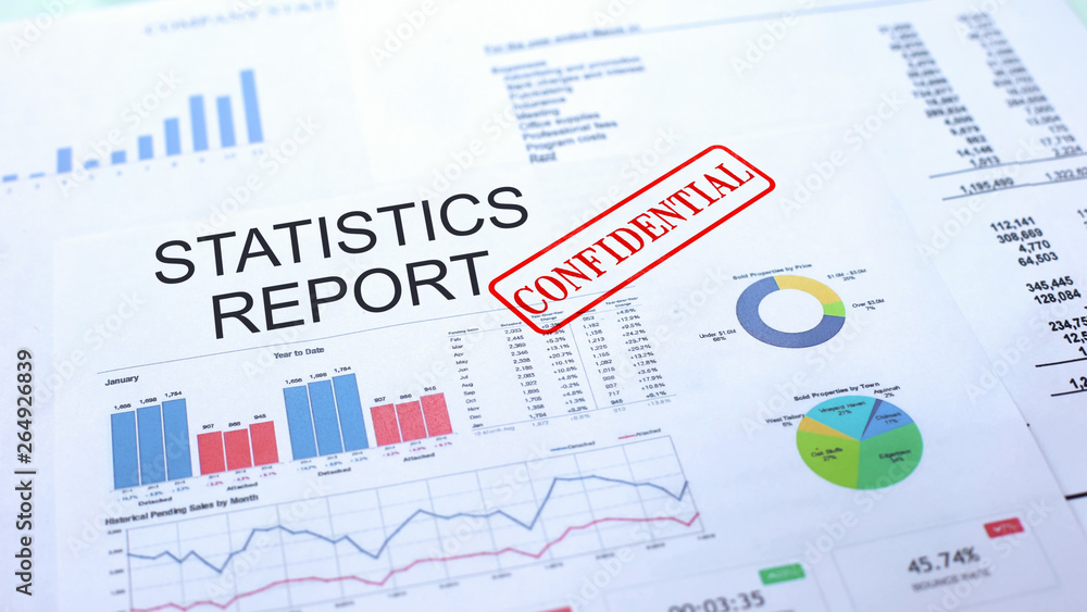 Statistics report confidential, stamping seal on official document, statistics Statistics report confidential, stamping seal on official document, statistics