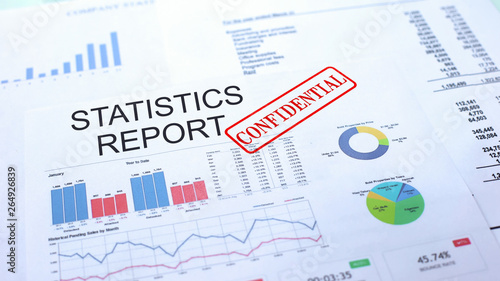 Statistics report confidential, stamping seal on official document, statistics