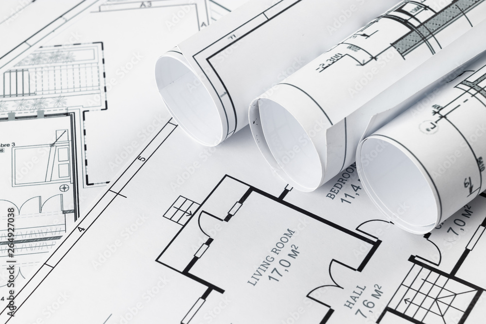 Architects concept, engineer architect designer freelance work on start-up  project drawing, construction plan. architect design working drawing sketch  plans blueprints and making construction model Stock Photo | Adobe Stock