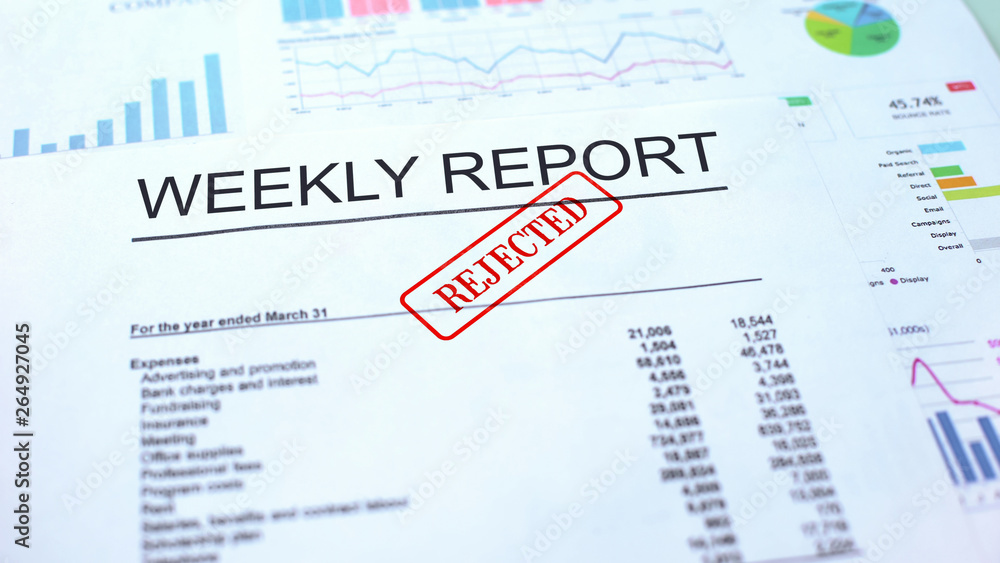 Weekly report rejected, hand stamping seal on official document, statistics Weekly report rejected, hand stamping seal on official document, statistics