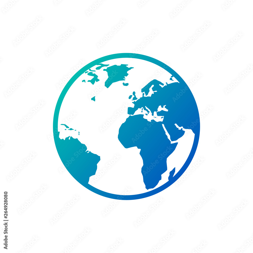 Vector planet Earth icon in gradient blue color. Earth icon. vector illustration for web banner, web and mobile, infographics. Africa and Europe