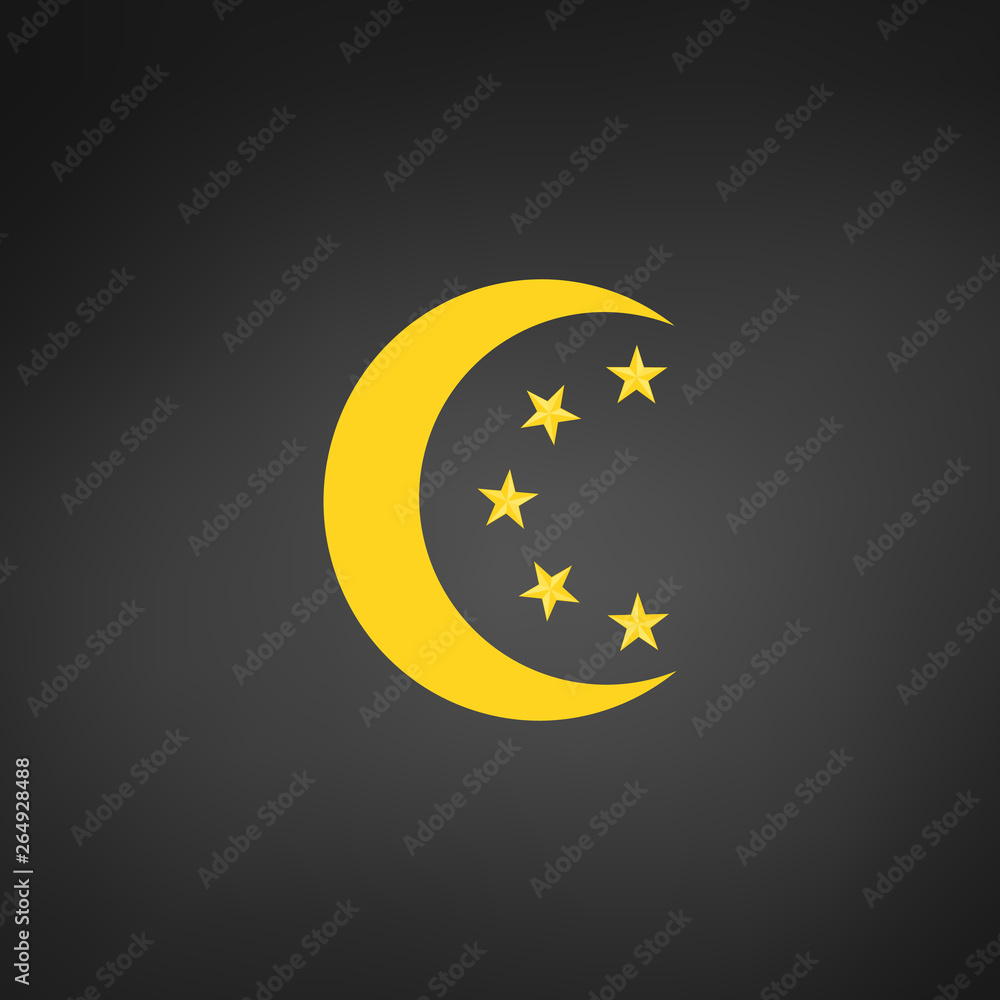 Moon and stars in circle. Moonlight. Vector illustration isolated on black background. Moon and stars in circle. Moonlight. Vector illustration isolated on black background.