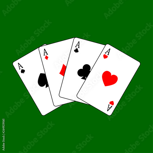 set four aces playing cards suits. winning poker hand Isolated on white background. vector illustration.