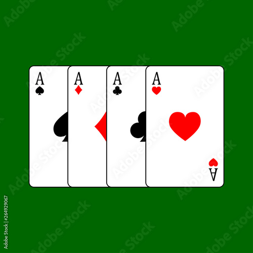 set four aces playing cards suits. winning poker hand Isolated on white background. vector illustration.
