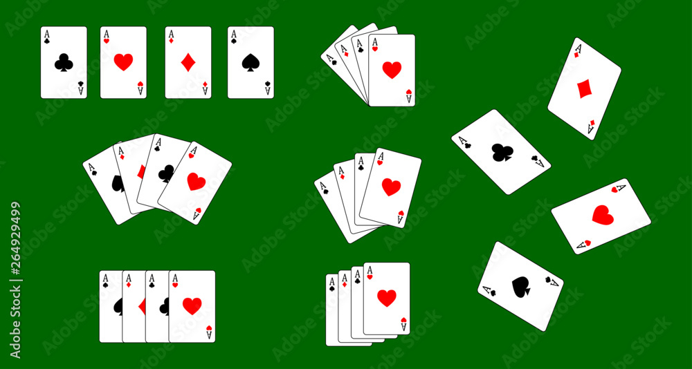 set four aces playing cards suits. winning poker hand Isolated on white background. vector illustration. set four aces playing cards suits. winning poker hand Isolated on white background. vector illustration.