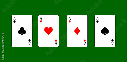 set four aces playing cards suits. winning poker hand Isolated on white background. vector illustration.