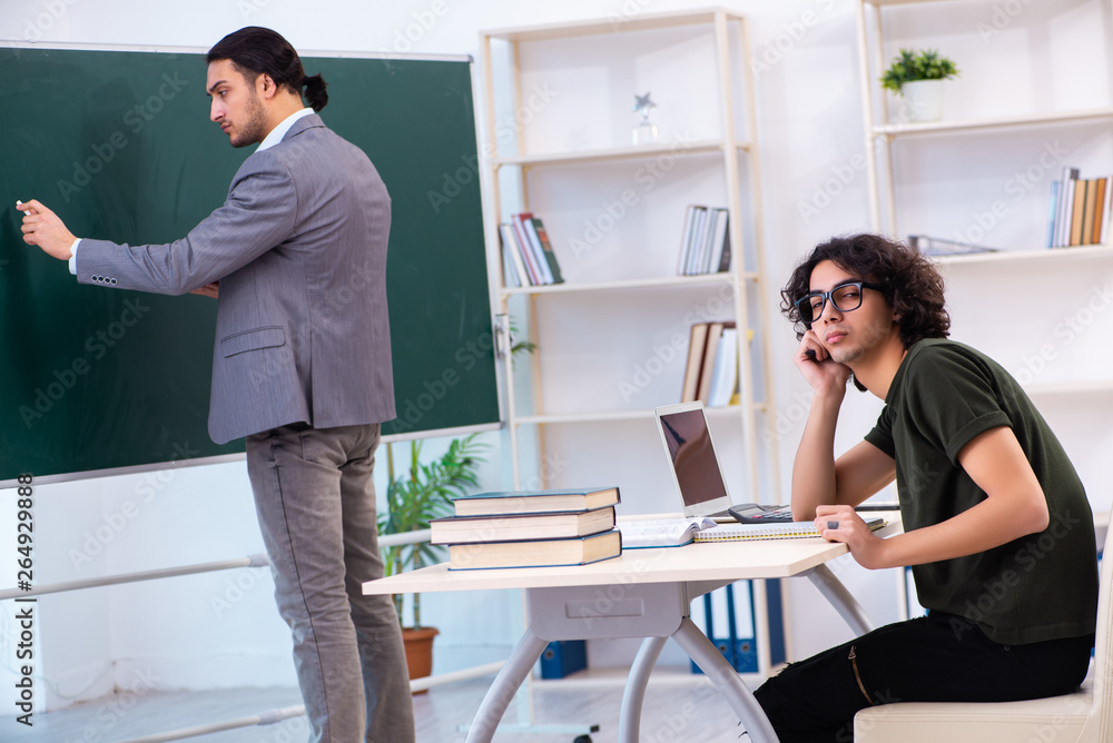 Fototapeta premium Young teacher and student in the classroom 