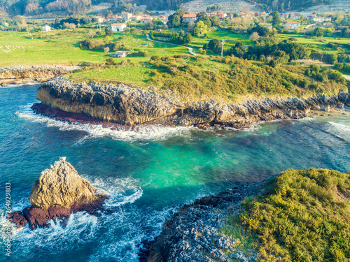 Aerial view of the ocean and rocky coast. Galicia, Spain