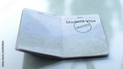 Canvastavla Student visa granted, seal stamped in passport, customs office, travelling