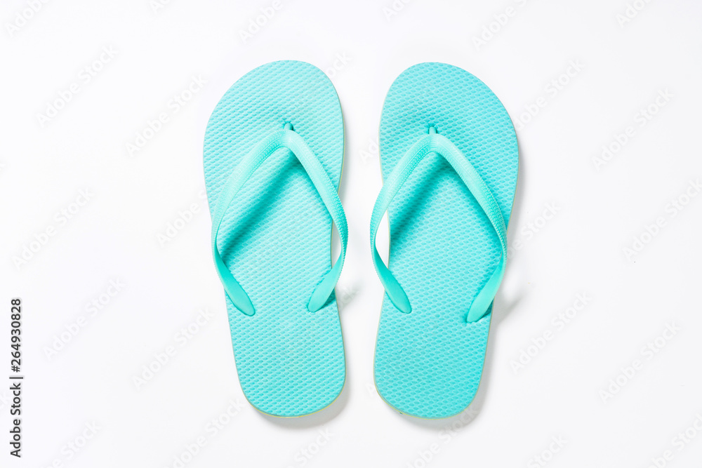 Blue flip flops on white background. Blue flip flops on white background.