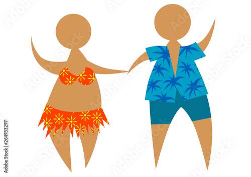 Man and woman in bathing suits on vacation in tropical climate