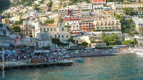 View of Positano village from the sea, Amalfi Coast, Italy