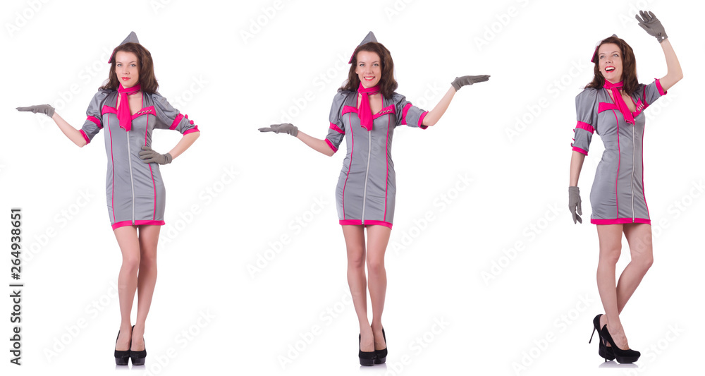 Beautiful stewardess isolated on white Beautiful stewardess isolated on white