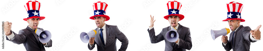 Man with american hat with megaphone Man with american hat with megaphone