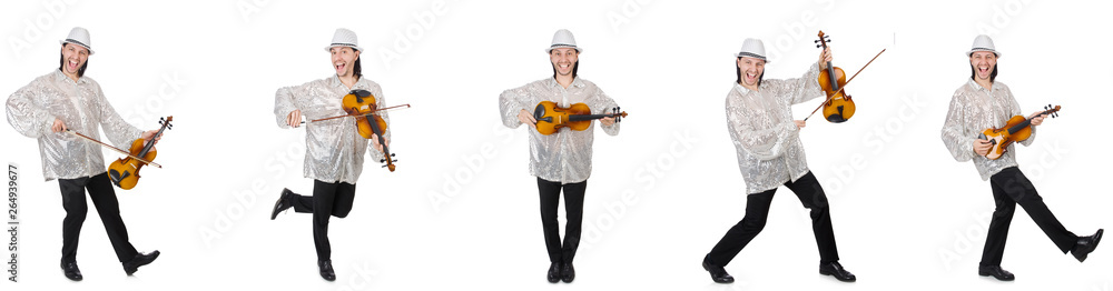 Young man playing violin isolated on white Young man playing violin isolated on white