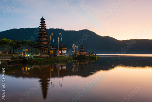 Reflection of The Pura Ulun Danu Bratan Temple during sunrise