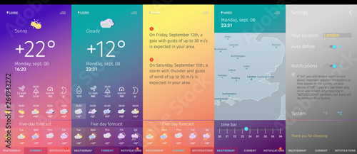 weather app screens line art modern design trendy style collection