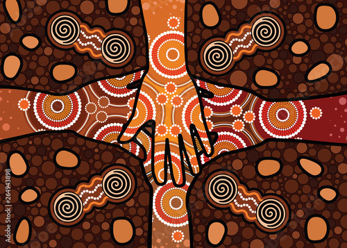 Illustration based on aboriginal style of dot background. Friendship concept