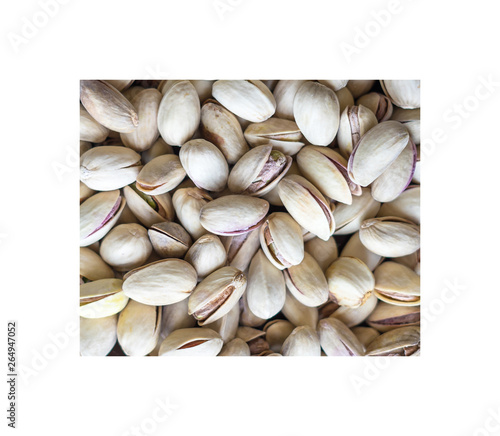 Healthy food  for background image close up pistachios nuts. Texture Nuts on top view mock up