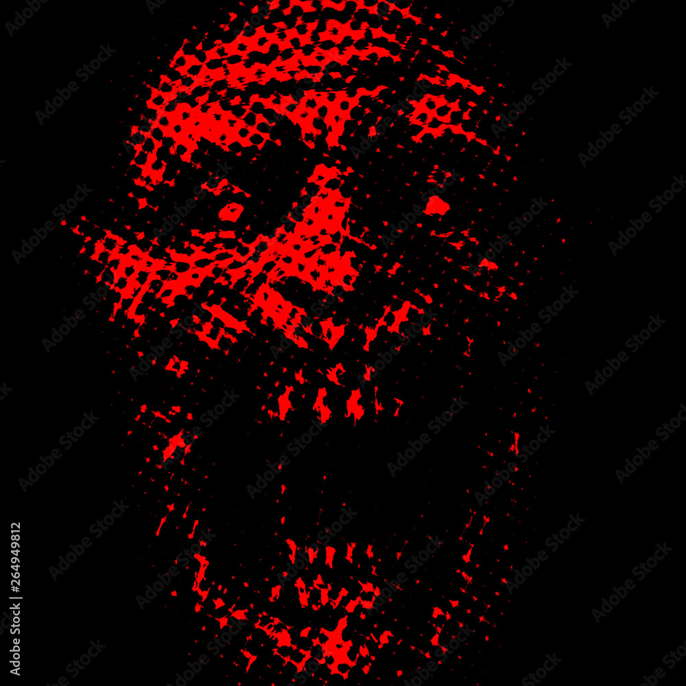 Abstraction zombie face on black background. Red color. Abstraction zombie face on black background. Red color.
