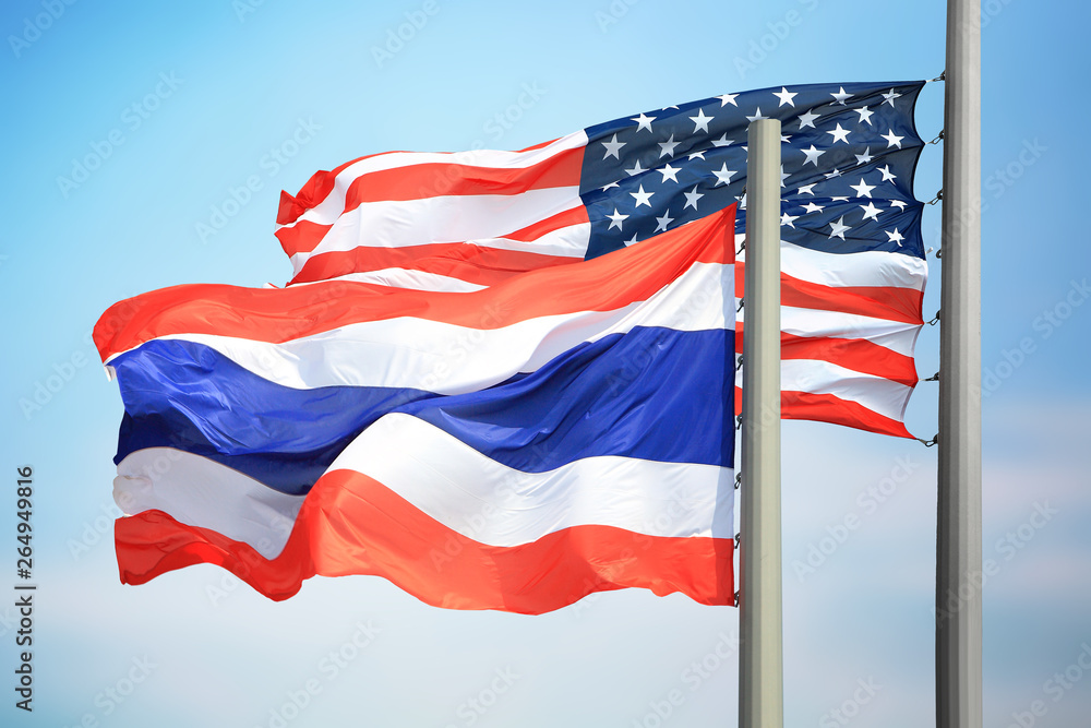 Obraz premium Flags of Thailand and the USA