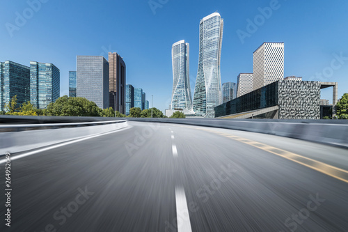 Empty road floor surface with modern city landmark buildings of hangzhou bund Skyline,zhejiang,china © onlyyouqj