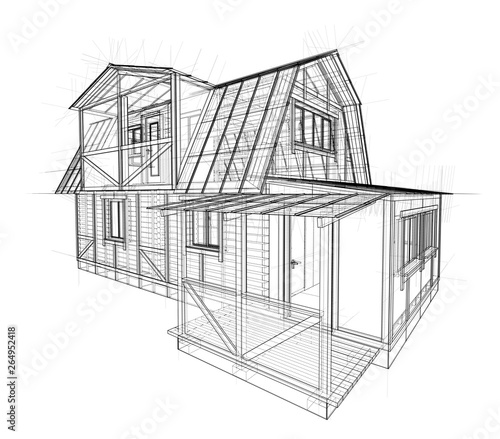 House sketch. Vector rendering of 3d