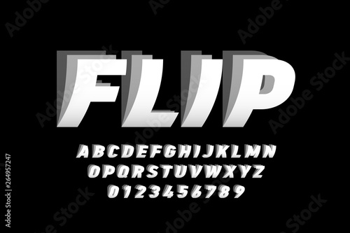 Flip style font design, alphabet letters and numbers