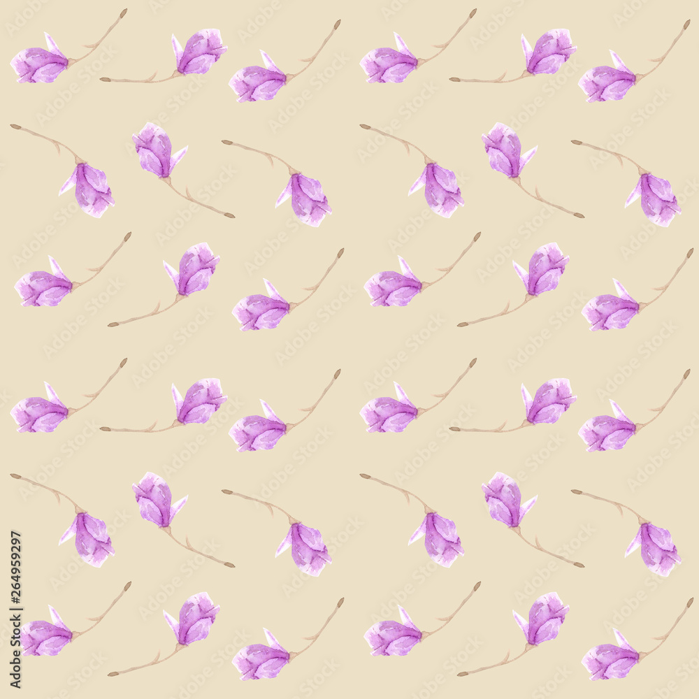 Fototapeta premium Twig blossoming magnolia. Seamless pattern. The concept of
