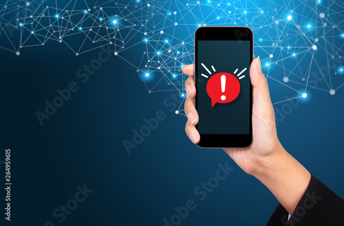 Concept of malware notification or error in mobile phone photo