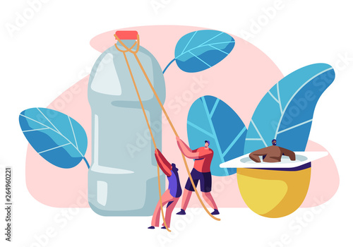People Characters Using Plastic Things