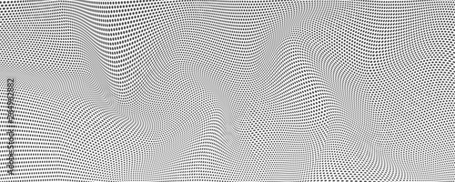 Halftone effect from dots, vector background. Wavy uneven surface like flag or water. Minimalistic design, two-tone undulating backgrounds. Abstract distorted patterns.