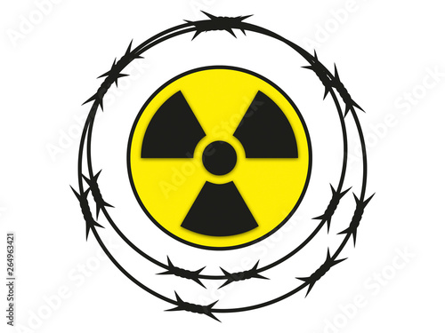 Radiation sign fenced with barbed wire.Vector