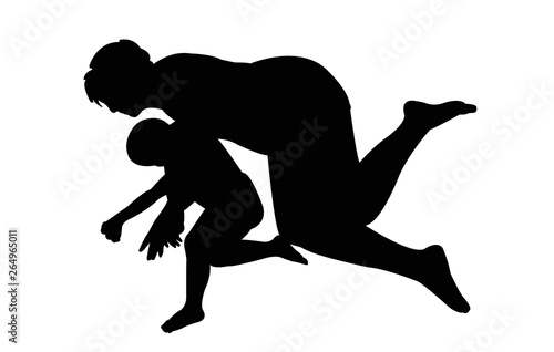 a baby and mother sleeping, silhouette vector