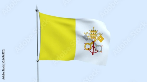 Flag of the country   Vatican City  flutters against the blue sky. 3D rendering