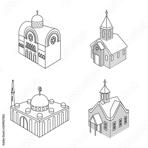 Vector illustration of architecture and building sign. Set of architecture and clergy stock vector illustration.