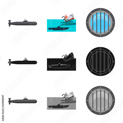 Vector design of war  and ship logo. Collection of war  and fleet vector icon for stock.