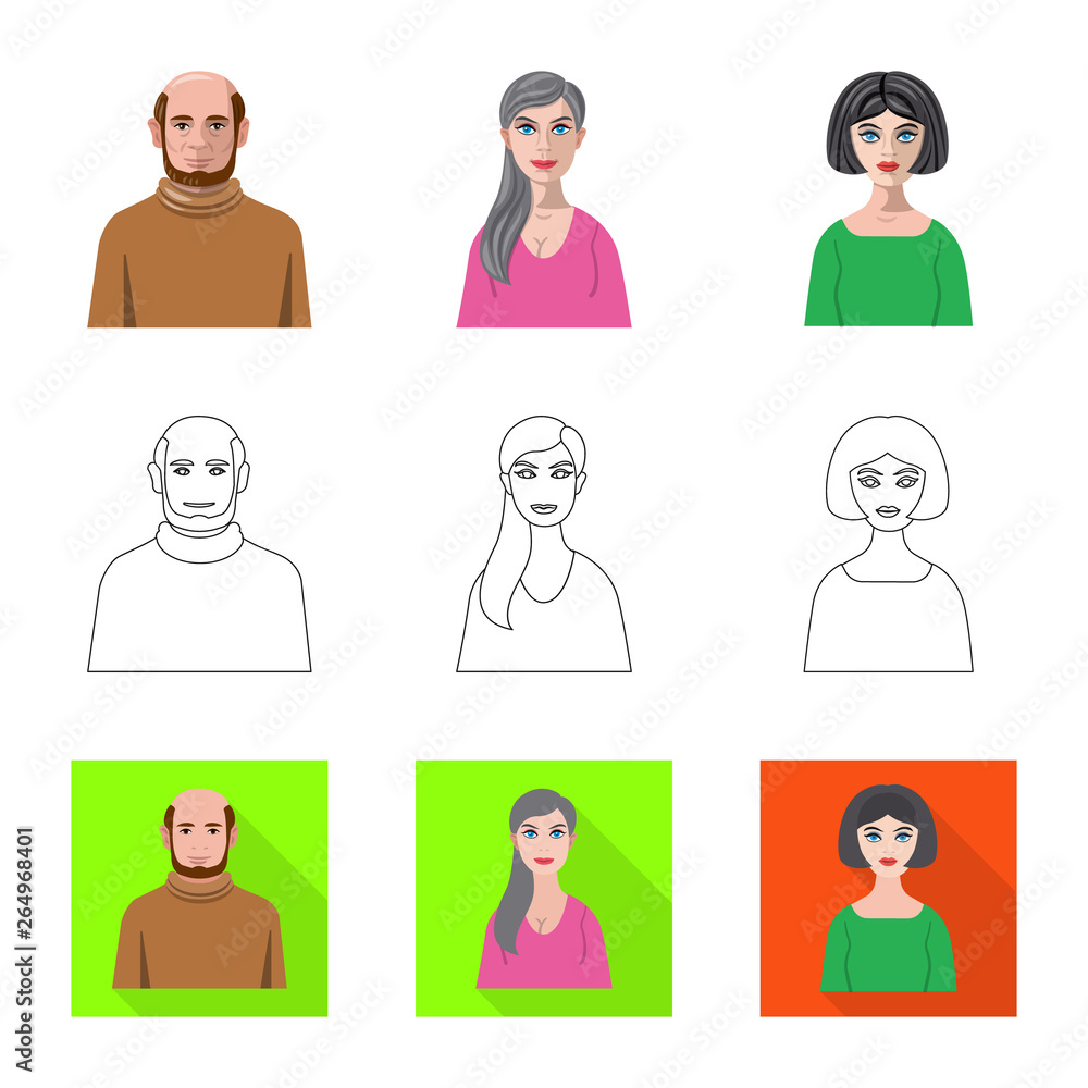 Isolated object of hairstyle and profession logo. Set of hairstyle and character stock vector illustration. Isolated object of hairstyle and profession logo. Set of hairstyle and character stock vector illustration.