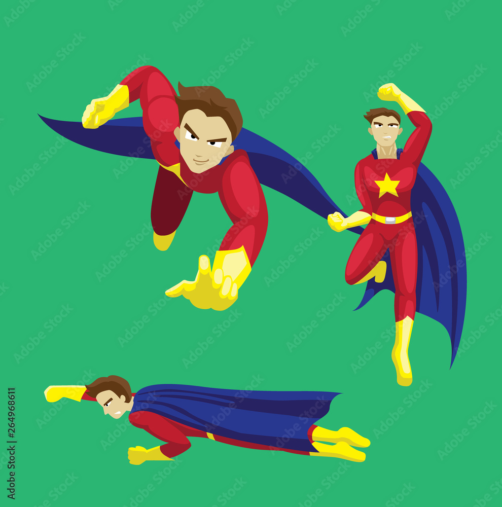 Man Manga Style Superhero Set Flying Pose Cartoon Vector Illustration Stock  Vector | Adobe Stock