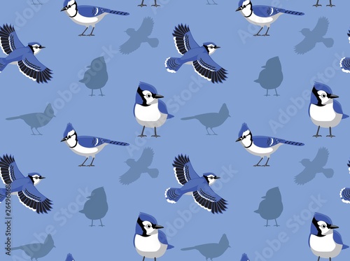 Blue Jay Cartoon Seamless Wallpaper