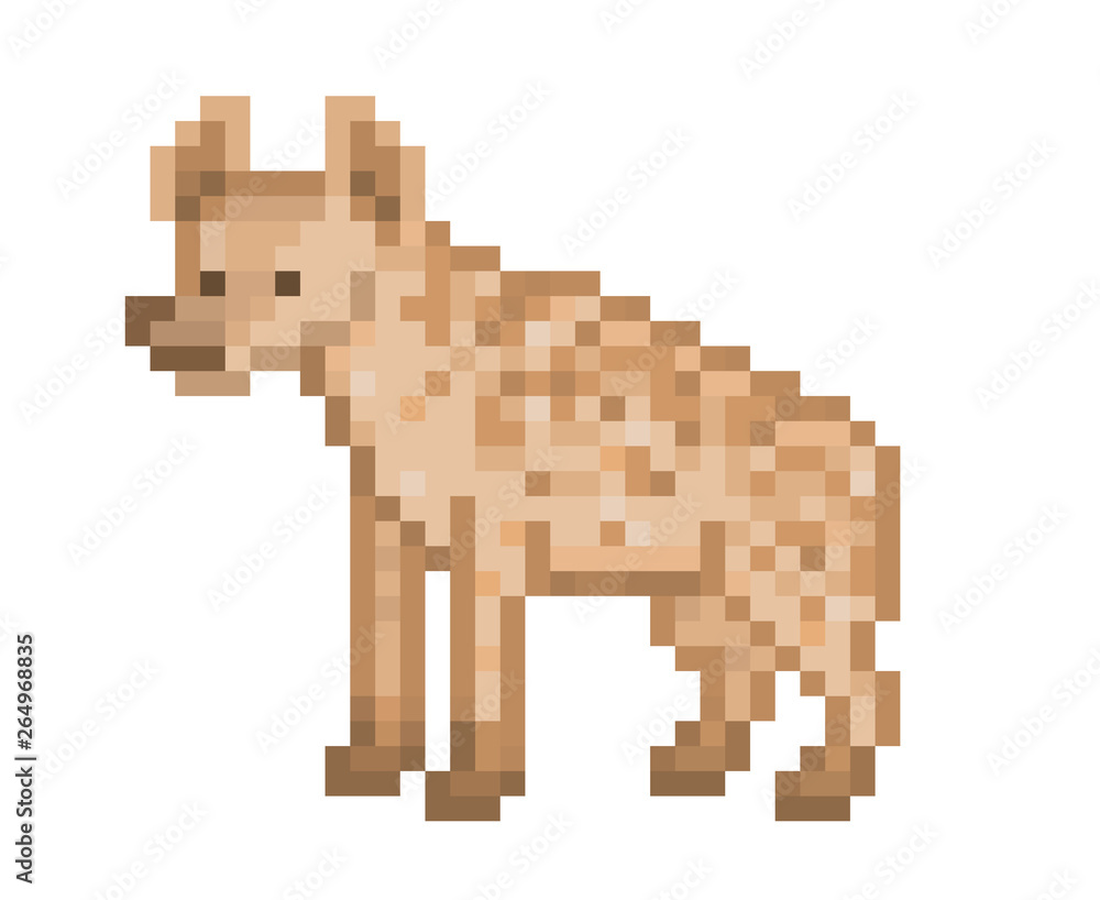 Spotted hyena, 80s-90s style old school 8 bit pixel art wildlife animal icon isolated on white background. Spotted hyena, 80s-90s style old school 8 bit pixel art wildlife animal icon isolated on white background.